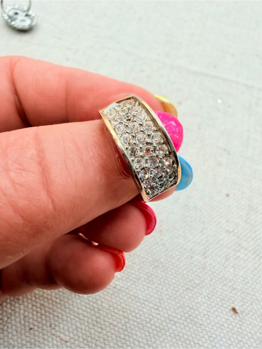 Gold-Tone Pave Crystal Wide Band Ring